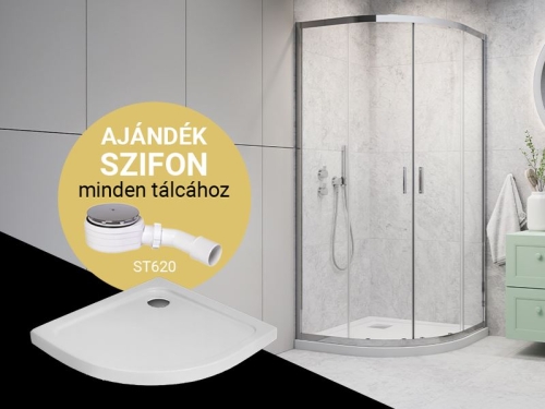 CSOMAGAKCIÓ - H2O Comfort A 90x90 cm íves zuhanykabin Nero A Slim zuhanytálcával, króm 10901