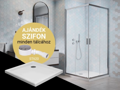 CSOMAGAKCIÓ - H2O Comfort C 90x90 cm szögletes zuhanykabin Nero C Slim zuhanytálcával, króm 10905
