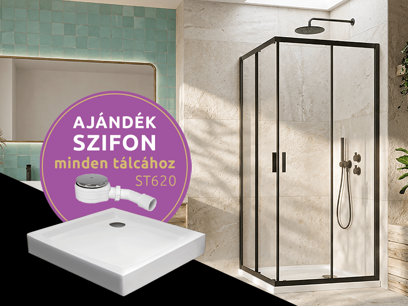 CSOMAGAKCIÓ - H2O Comfort C 90x90 cm szögletes zuhanykabin Nero C előlapos zuhanytálcával, matt fekete 10906