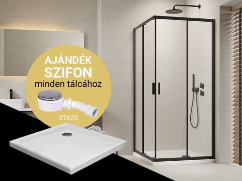 CSOMAGAKCIÓ - H2O Comfort C 90x90 cm szögletes zuhanykabin Nero C Slim zuhanytálcával, matt fekete 10907