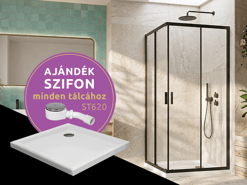 CSOMAGAKCIÓ - H2O Comfort C 90x90 cm szögletes zuhanykabin Nero C Slim zuhanytálcával, matt fekete 10907