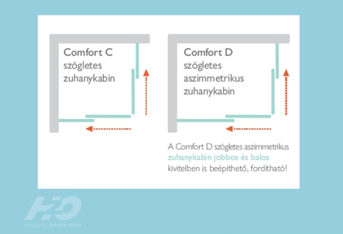 H2O Comfort Black D 100x80 cm aszimmetrikus zuhanykabin, fekete 10258010-54-01 (19675)