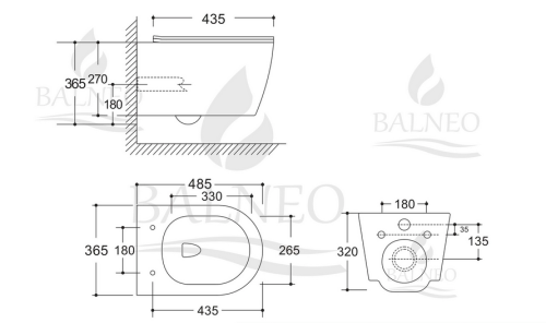 Balneo LUXA Rimless fali WC ülőkével, fekete G0101020101-1 (5905591090582)