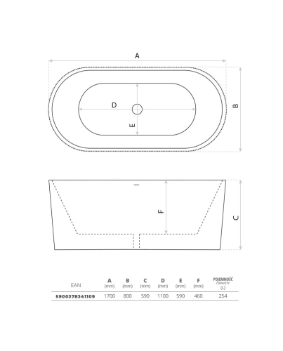 Lavita Oklahoma szabadonálló kád 170x80 cm, fehér 5900378341109