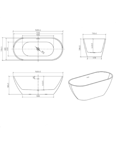 Lavita Irun szabadonálló kád 160x73 cm, fehér 5900378345138