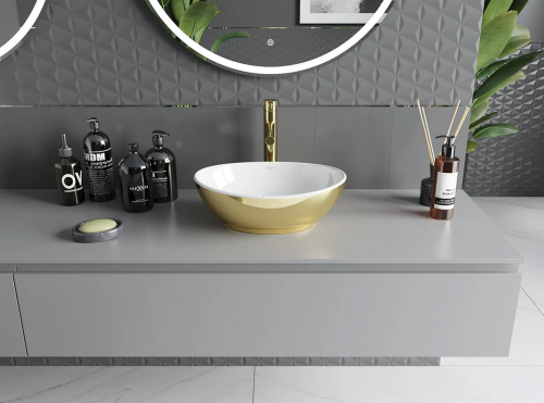 Mexen Elza pultra ültethető mosdó 40x33 cm, arany/fehér 21014006