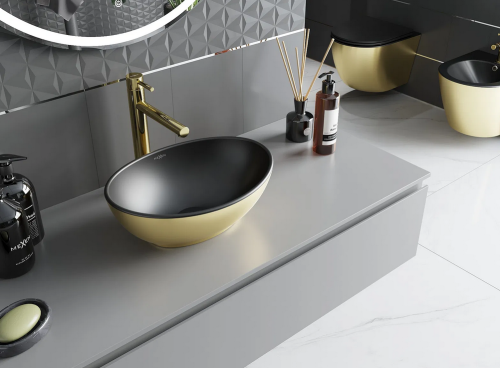 Mexen Elza pultra ültethető mosdó 40x33 cm, arany/fekete 21014026
