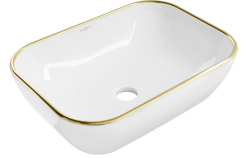Mexen Rita pultra ültethető mosdó 45x32 cm, fehér/arany perem 21084505