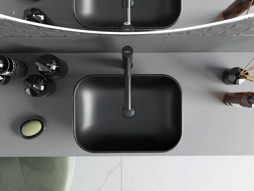 Mexen Rita pultra ültethető mosdó 45x32 cm, matt fekete/ezüst vonal mintával 21084573