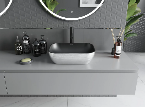Mexen Rita pultra ültethető mosdó 45x32 cm, matt fekete/ezüst vonal mintával 21084573