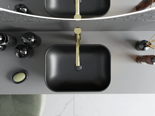 Mexen Rita pultra ültethető mosdó 45x32 cm, matt fekete/arany 21084576