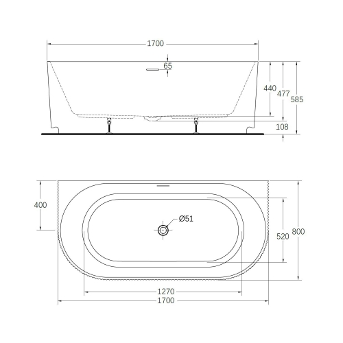 Wellis Calabria Slim Linear Black 170x80 cm szabadon álló akril kád, fényes fekete WK00225