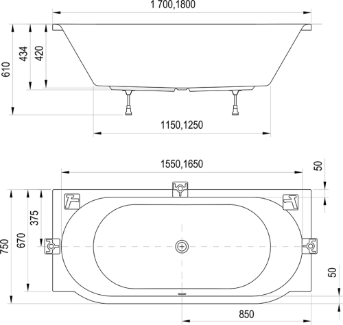Ravak ARC 180x75 cm egyenes kád, fehér CE51000000