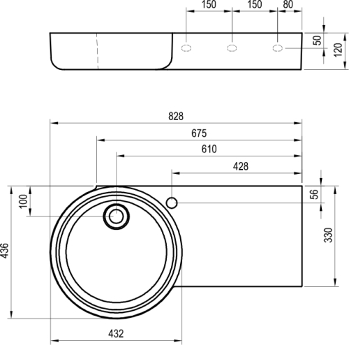 Ravak ARC 83/43 jobbos fali mosdó, fehér XJXP1283000
