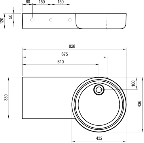 Ravak ARC 83/43 balos fali mosdó csaplyuk nélkül, fehér XJXL1383000