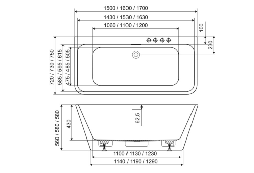 M-Acryl Iris W 160x73 cm szabadon álló akril kád, fehér 12635