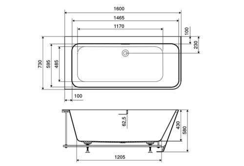 M-Acryl Iris C 160x73 cm balos szabadon álló akril kád, fehér 12633