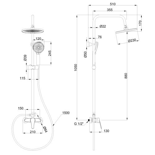 Invena KALYMNOS zuhanyrendszer, matt fekete AU-28-004-V