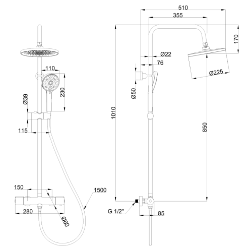 Invena VOLOS termosztátos zuhanyrendszer, króm AU-37-T01-V