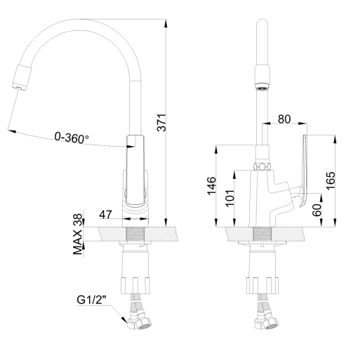 Invena LIGARIA ECO mosogató csaptelep flexibilis kifolyóval, matt fekete BZ-39-004-L