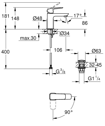 GROHE Cubeo S hidegindítású egykaros mosdócsaptelep, króm 1017320000