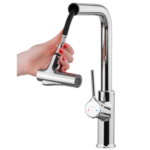 Invena FARSALA ECO mosogató csaptelep kihúzható zuhanyfejjel, króm BZ-40-L01-S