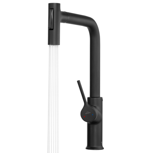 Invena FARSALA ECO mosogató csaptelep kihúzható zuhanyfejjel, matt fekete BZ-40-L04-S