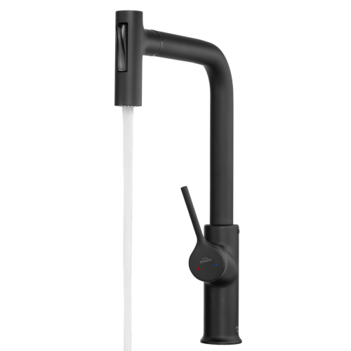 Invena FARSALA ECO mosogató csaptelep kihúzható zuhanyfejjel, matt fekete BZ-40-L04-S