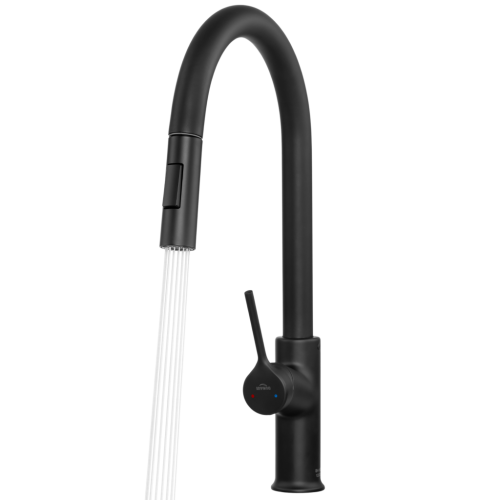 Invena FARSALA ECO mosogató csaptelep kihúzható zuhanyfejjel, matt fekete BZ-40-U04-S
