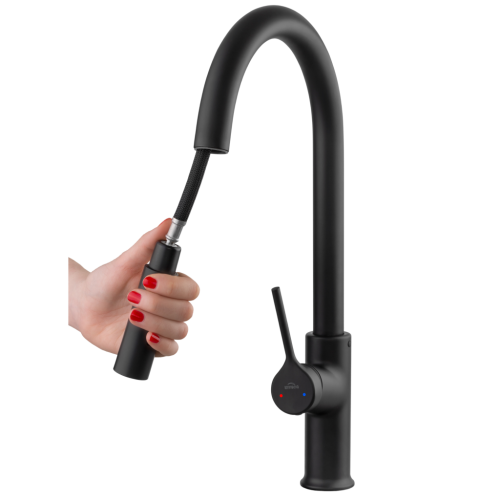 Invena FARSALA ECO mosogató csaptelep kihúzható zuhanyfejjel, matt fekete BZ-40-U04-S
