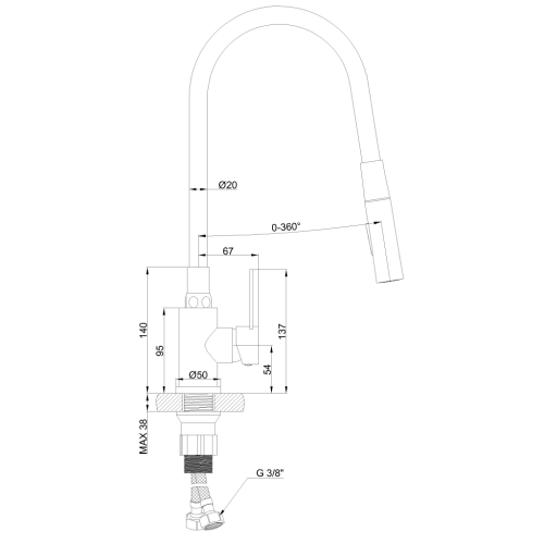 Invena DALIS ECO mosogató csaptelep flexibilis kifolyóval, inox/matt fekete BZ-64-043-L