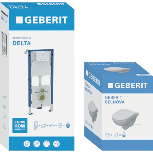 Geberit Duofix fali WC-szerelőelem szett Delta01 működtetőlap, Selnova fali WC ülőke 118.400.11.3
