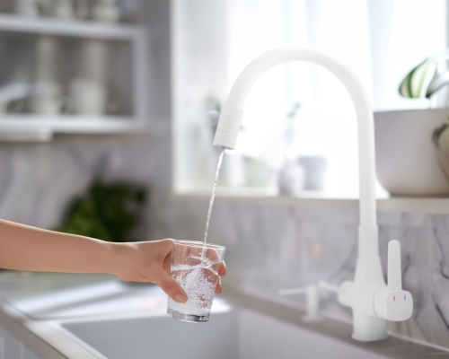 Invena GLAMOUR vízszűrős mosogató csaptelep flexibilis kifolyóval, matt fehér BZ-02-F02-V