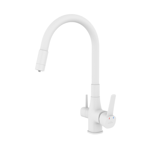 Invena GLAMOUR vízszűrős mosogató csaptelep flexibilis kifolyóval, matt fehér BZ-02-F02-V