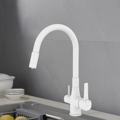 Invena GLAMOUR vízszűrős mosogató csaptelep flexibilis kifolyóval, matt fehér BZ-02-F02-V