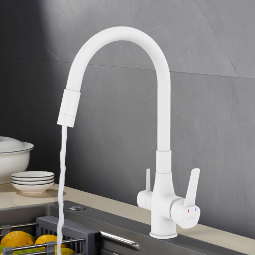 Invena GLAMOUR vízszűrős mosogató csaptelep flexibilis kifolyóval, matt fehér BZ-02-F02-V