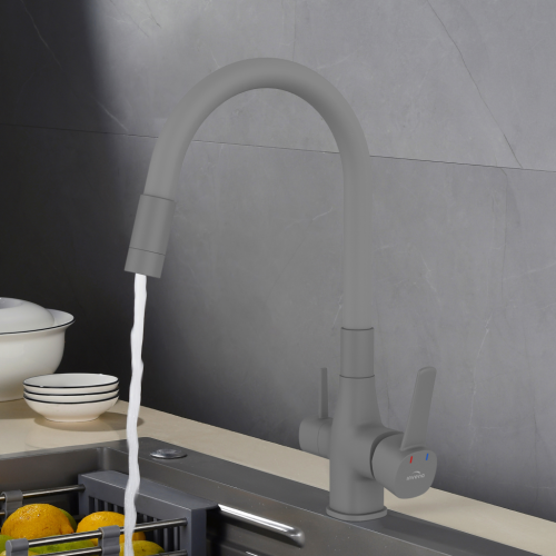 Invena GLAMOUR vízszűrős mosogató csaptelep flexibilis kifolyóval, matt szürke BZ-02-F05-V