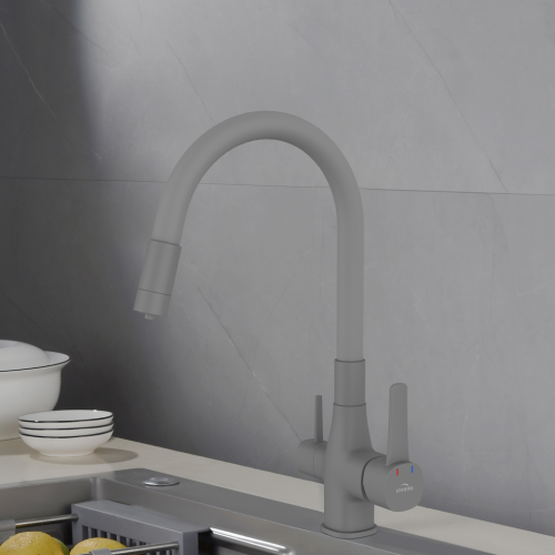 Invena GLAMOUR vízszűrős mosogató csaptelep flexibilis kifolyóval, matt szürke BZ-02-F05-V