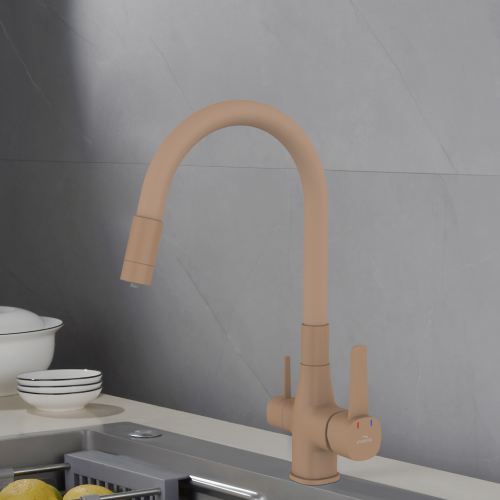 Invena GLAMOUR vízszűrős mosogató csaptelep flexibilis kifolyóval, matt bézs BZ-02-F03-V