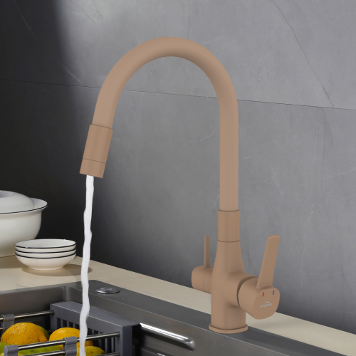 Invena GLAMOUR vízszűrős mosogató csaptelep flexibilis kifolyóval, matt bézs BZ-02-F03-V