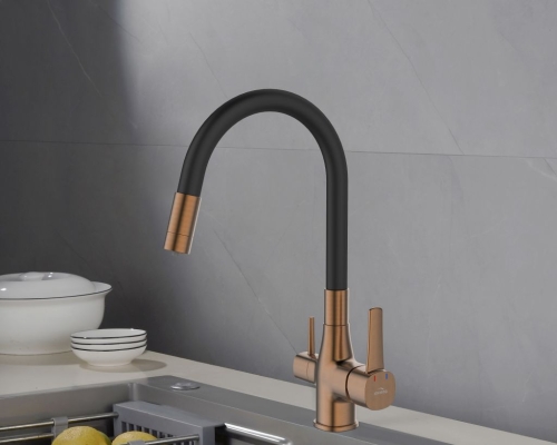Invena GLAMOUR vízszűrős mosogató csaptelep flexibilis kifolyóval, réz/matt fekete BZ-02-F15-V