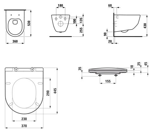 Laufen Pro Rimless fali wc Slim lassú záródású ülőkével, fehér SZP-LAU01 (H8209660000001, H8989660000001)