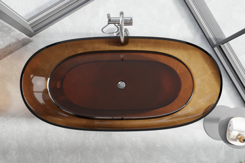Mexen Pure earth szabadon álló áttetsző kád 170 x 80 cm, krómozott leeresztővel, barna 58071708005