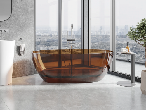 Mexen Pure earth szabadon álló áttetsző kád 170 x 80 cm, krómozott leeresztővel, barna 58071708005