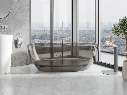 Mexen Pure earth szabadon álló áttetsző kád 170 x 80 cm, krómozott leeresztővel, szürke 58071708018
