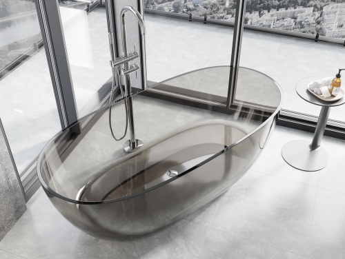 Mexen Pure earth szabadon álló áttetsző kád 170 x 80 cm, krómozott leeresztővel, szürke 58071708018