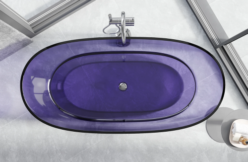 Mexen Pure earth szabadon álló áttetsző kád 170 x 80 cm, krómozott leeresztővel, lila 58071708010