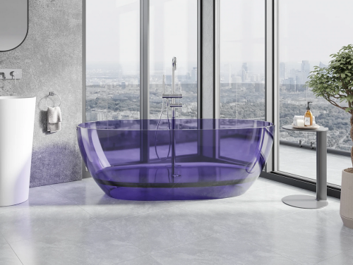 Mexen Pure earth szabadon álló áttetsző kád 170 x 80 cm, krómozott leeresztővel, lila 58071708010