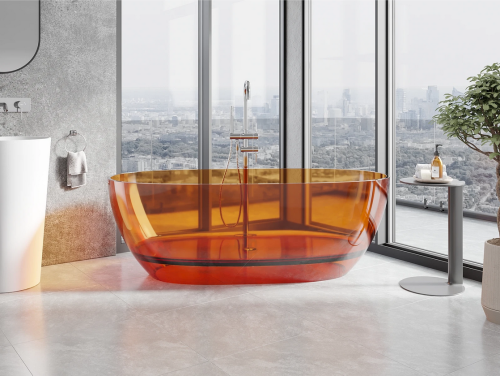 Mexen Pure earth szabadon álló áttetsző kád 170 x 80 cm, krómozott leeresztővel, narancssárga 58071708006