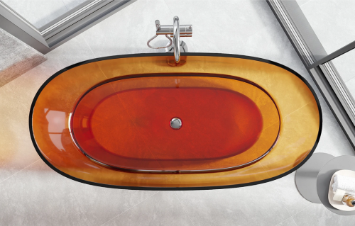 Mexen Pure earth szabadon álló áttetsző kád 170 x 80 cm, krómozott leeresztővel, narancssárga 58071708006